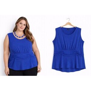 New Perceptions Plus Size Knit Blouse Top Size 24W Blue Ruched Sleeveless